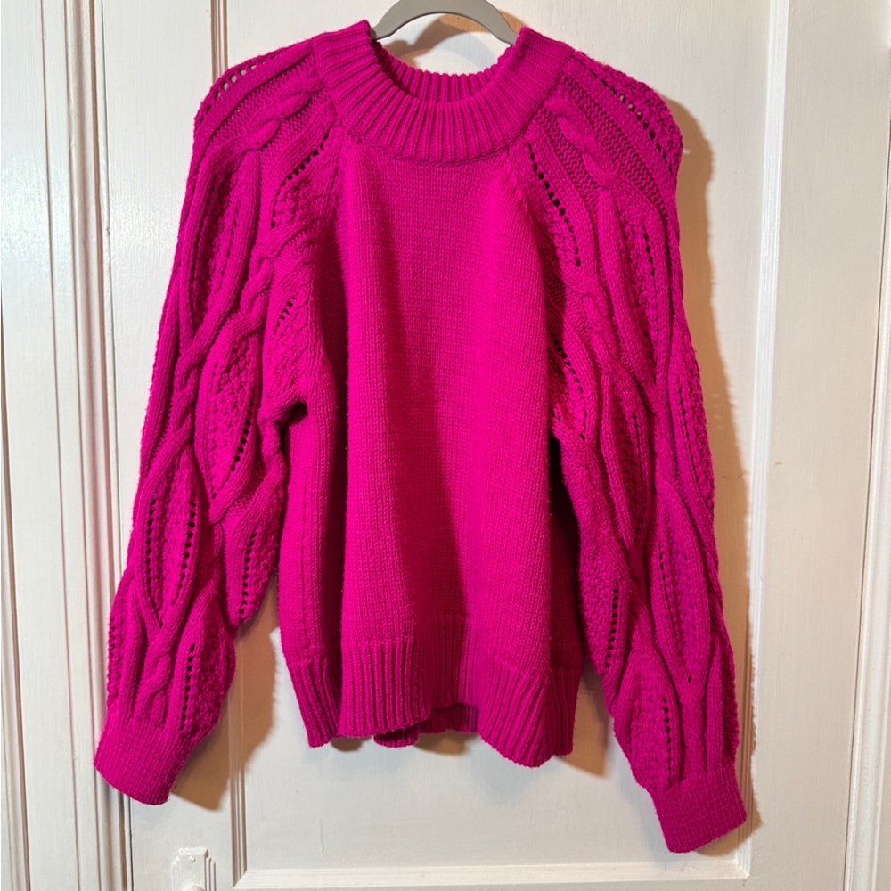 Women's Hot Pink Sweater Cable Knit Chunky Target Who What Wear 90s vibe